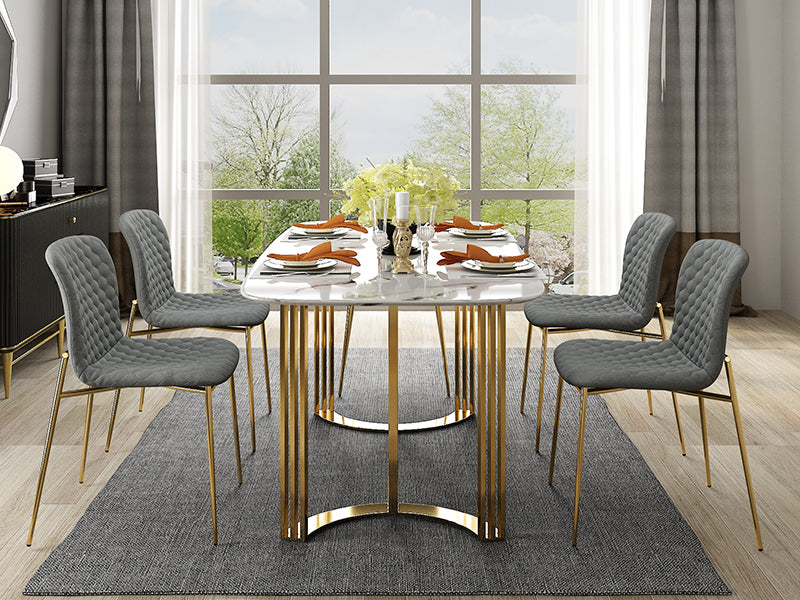 Italian Luxury Natural Marble Dining Table Electroplated Stainless Steel Metal Base Dining Table